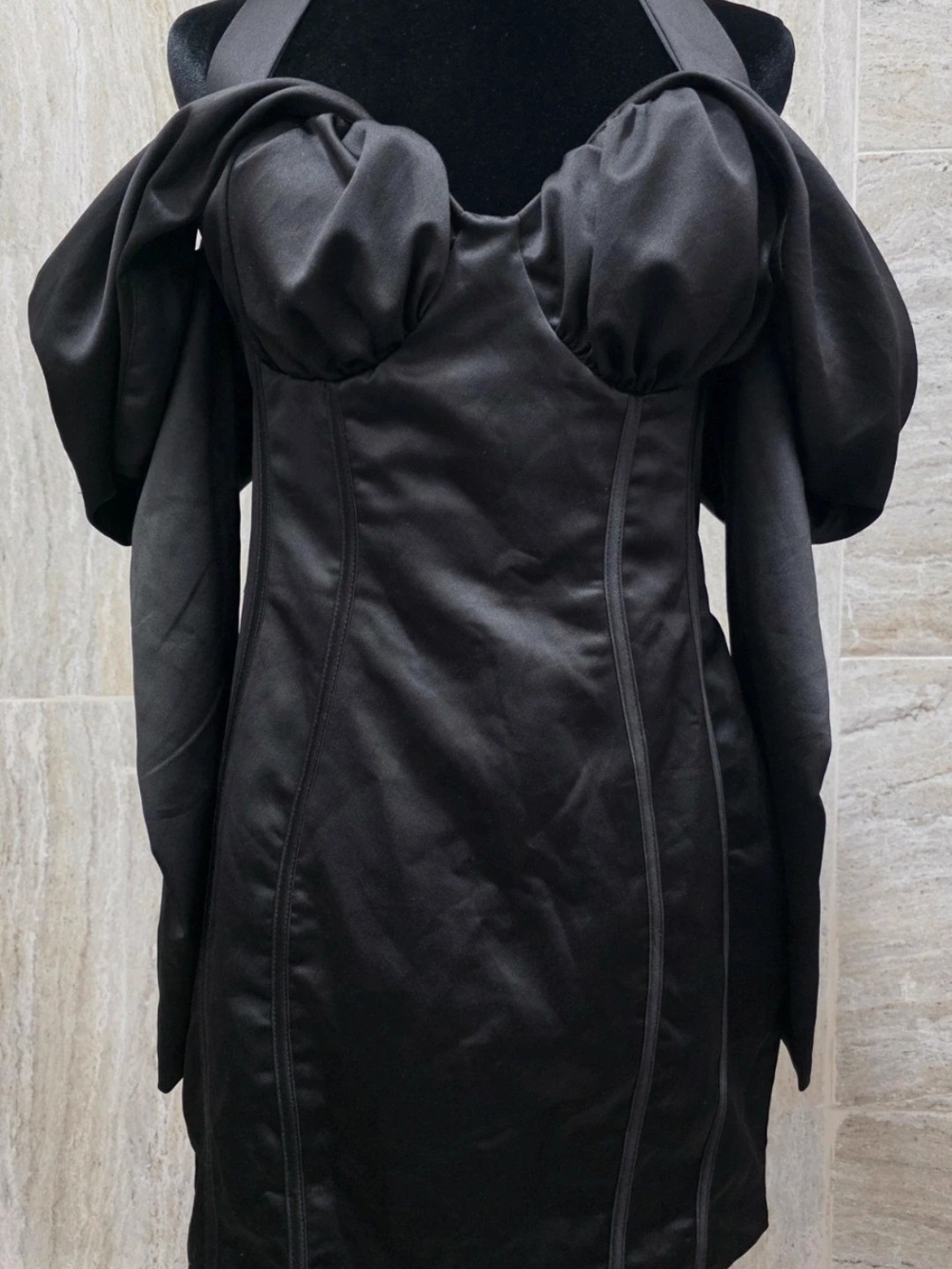 PrettyLittleThing Black Mini Dress with Balloon Sleeves